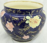 A Royal Doulton blue ground rose and gilt foliate decorated jardinier CONDITION REPORTS
