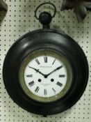 A 19th Century French toleware cased wall clock as an over-sized pocket watch,