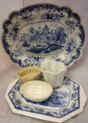 A 19th Century English blue and white pottery meat plate "Chinese Porcelain" pattern,