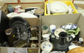 Seven boxes of assorted household china to include mugs, tea wares, etc,