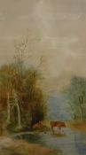 LATE 19TH/EARLY 20TH CENTURY ENGLISH SCHOOL "Cattle by river", watercolour, unsigned,