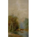 LATE 19TH/EARLY 20TH CENTURY ENGLISH SCHOOL "Cattle by river", watercolour, unsigned,