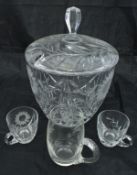 A cut glass floral decorated punch bowl and twelve glasses, together with various small dishes,