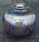 A Norman Stuart Clarke Studio glass vase in an iridescent finsh, signed to base,