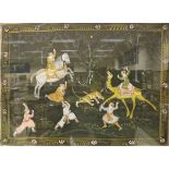 Assorted pictures, prints and mirrors to include 20TH CENTURY INDIAN SCHOOL "Tiger hunting",