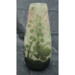 An Arsall cameo glass vase in the manner of Gallé featuring grapes on a vine decoration to a cream