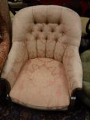 A pink foliate upholstered mahogany framed salon chair