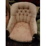 A pink foliate upholstered mahogany framed salon chair