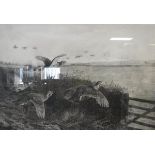 AFTER ARCHIBALD THORBURN "Partridges in flight", black and white print, signed in pencil lower left,