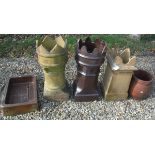 Four various chimney pots/caps to include a salt glazed chimnet pot in the Doulton style and