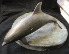 DAVID MCLEOD "Bottlenose dolphin", raised on a circular base, chocolate patinated bronze,