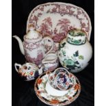 Assorted china wares to include Masons Chartreuse ginger jar, Masons Romantic teapot, cream jug,