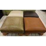 Four assorted leather upholstered modern foot stools on silver sprayed turned supports