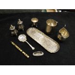 Assorted silver ware to include silver pen tray (A & J Zimmerman Ltd Birmingham 1900),