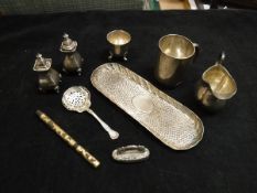 Assorted silver ware to include silver pen tray (A & J Zimmerman Ltd Birmingham 1900),