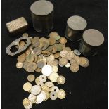 A box containing assorted copper and silver Coin of the Realm coins and various other world coinage