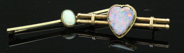 Two 15 carat gold and opal set brooches, total approx weight 6.