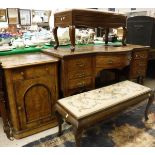 A Victorian burr oak bow front dressing table with eight assorted drawers and united undertier,