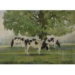 TREVOR WAUGH "In the lazy month of May, cows in field", watercolour,