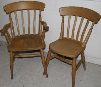 A set of eight beech stick back dining chairs (6 plus 2)