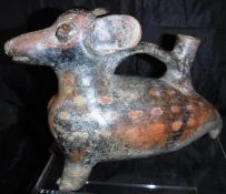 A pre-Columbian/West Mexican, possibly Colima, painted jug of zoomorphic dog form,