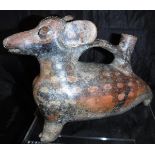 A pre-Columbian/West Mexican, possibly Colima, painted jug of zoomorphic dog form,