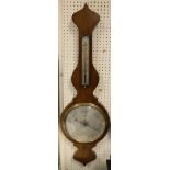 A mahogany cased banjo barometer with alcohol thermometer,