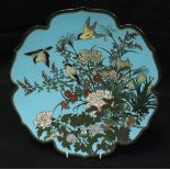 A Chinese cloisonné plate of lotus flower form,