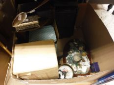 A box containing various sundry items to include a Georgian silver spoon,