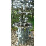 A cast metal three tier fountain in the Neo-Classical style,