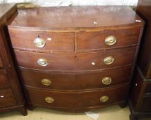 A 19th Century mahogany bow fronted chest of two short over three long graduated drawers on bracket