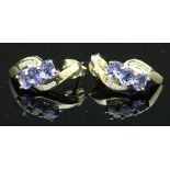 Pair of 9 carat tanzanite and diamond ear studs