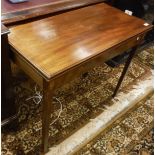 A 19th Century mahogany fold-over tea table with floral marquetry inlaid medallion decoration to