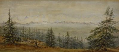E BRUCE "Highland scene with spruce trees to the foreground,