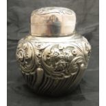 A Victorian silver tea caddy with embossed foliate decoration (W & C Sissons London 1892), approx 4.