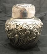 A Victorian silver tea caddy with embossed foliate decoration (W & C Sissons London 1892), approx 4.