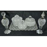 Assorted glass ware to include dressing table cut glass lidded pots, glass vase,