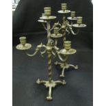 A pair of patinated bronze adjustable candelabra in the Arts & Crafts taste,