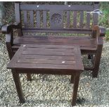 A modern teak bench by Merritt & Fryers of Skipton Yorkshire, and a similar table,
