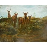 FRED PETRE "Deer in landscape", oil on board,