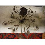 A modern eight branch centre ceiling light fitting in wrought iron with onyx shades together with a