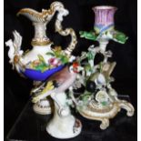 A Coalport decorative ewer with gilt and floral encrusted decoration, the handle formed as a maiden,