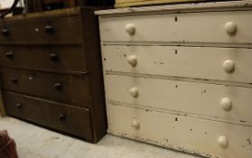 A Victorian simulated oak painted pine chest of two short over three drawers,
