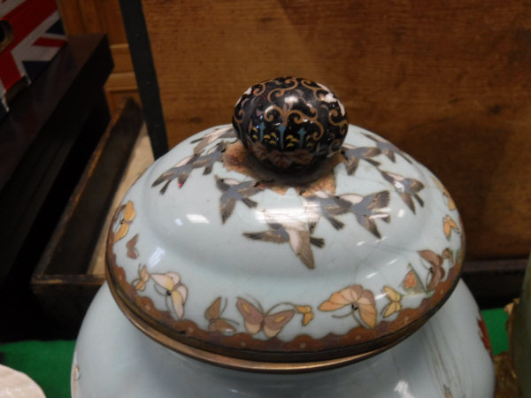 A Chinese cloisonné lidded vase of lobed form, - Image 3 of 19
