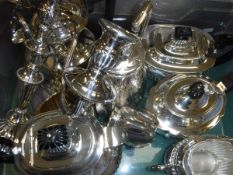 One box of assorted electro-plated wares to include teapots, hot water pots, sugar bowls,