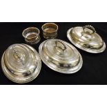 Assorted electro-plated tureens and wine bottle coasters