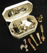 A jewellery box and contents of various brass and other seals,