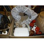 Two boxes of assorted decorative items to include table lamps,