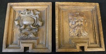 Two carved oak panels, a Wedgwood Jasper ware biscuit barrel, assorted electroplated items,
