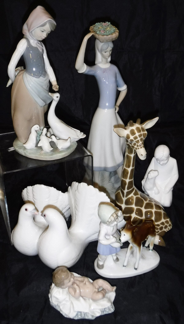 A collection of assorted china wares to include Lladro "Doves of Peace", a figurine,